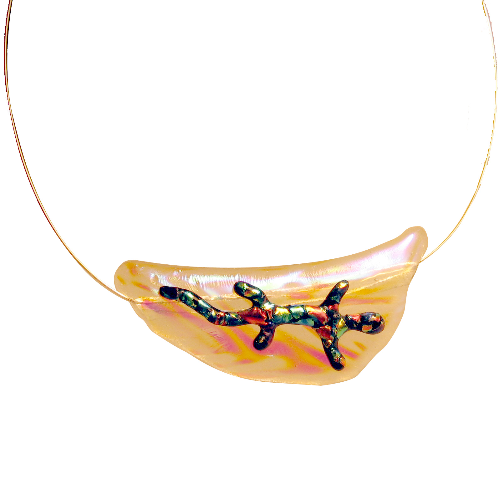 Diachroic Gecko Glass Pendant, Glass Jewelry