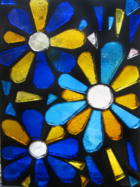 Dalle De Verre stained art glass window pannel daisy